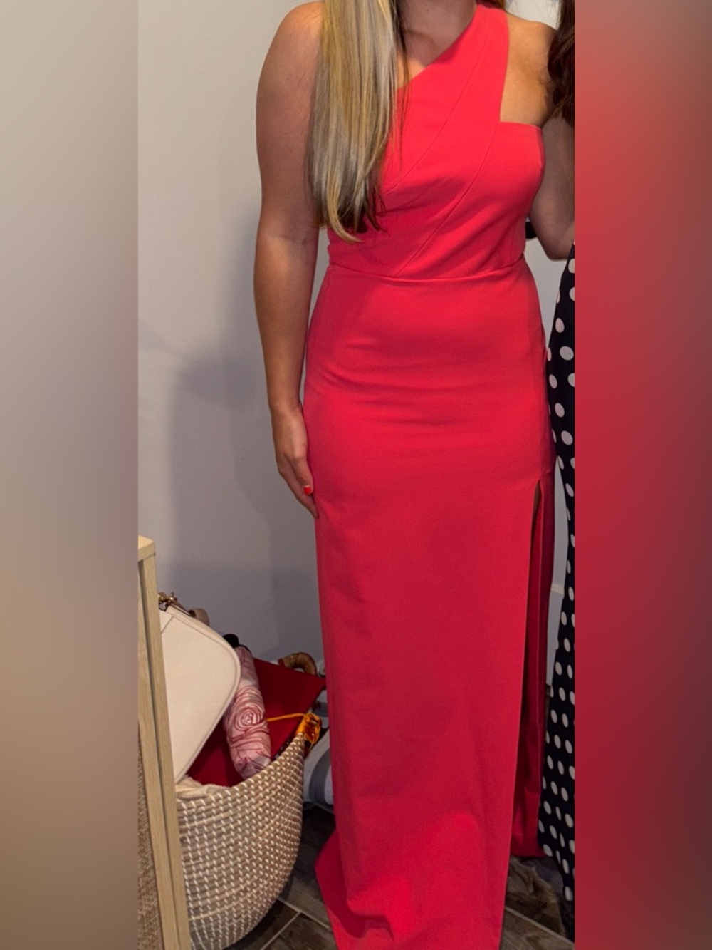 Aidan Mattox One-Shoulder Hot Pink Evening Gown